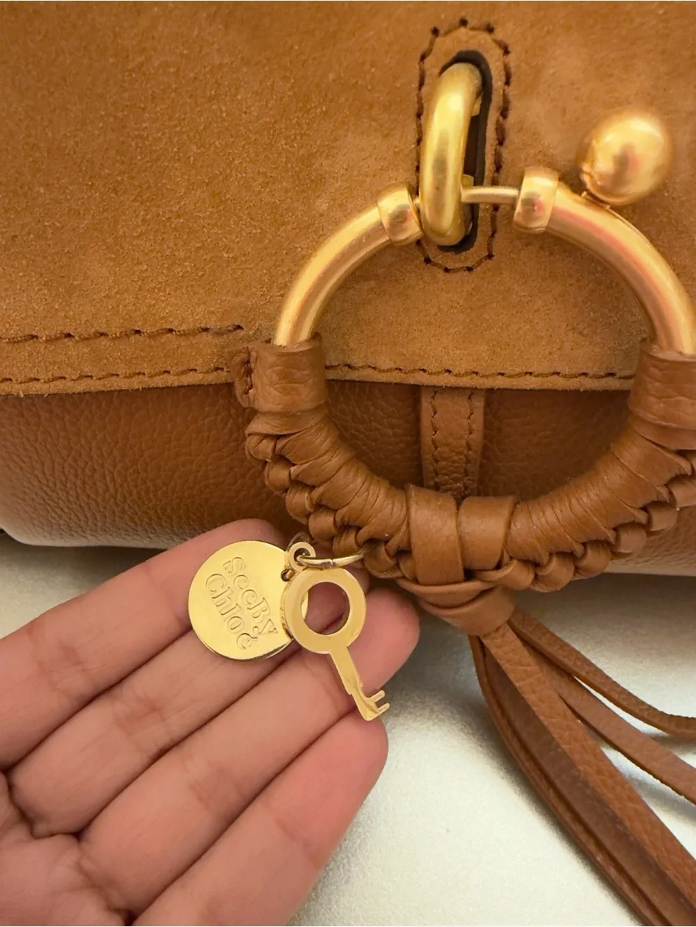See by Chloe Brown Leather Crossbody Bag with Ring Tassel - Picture 6 of 11
